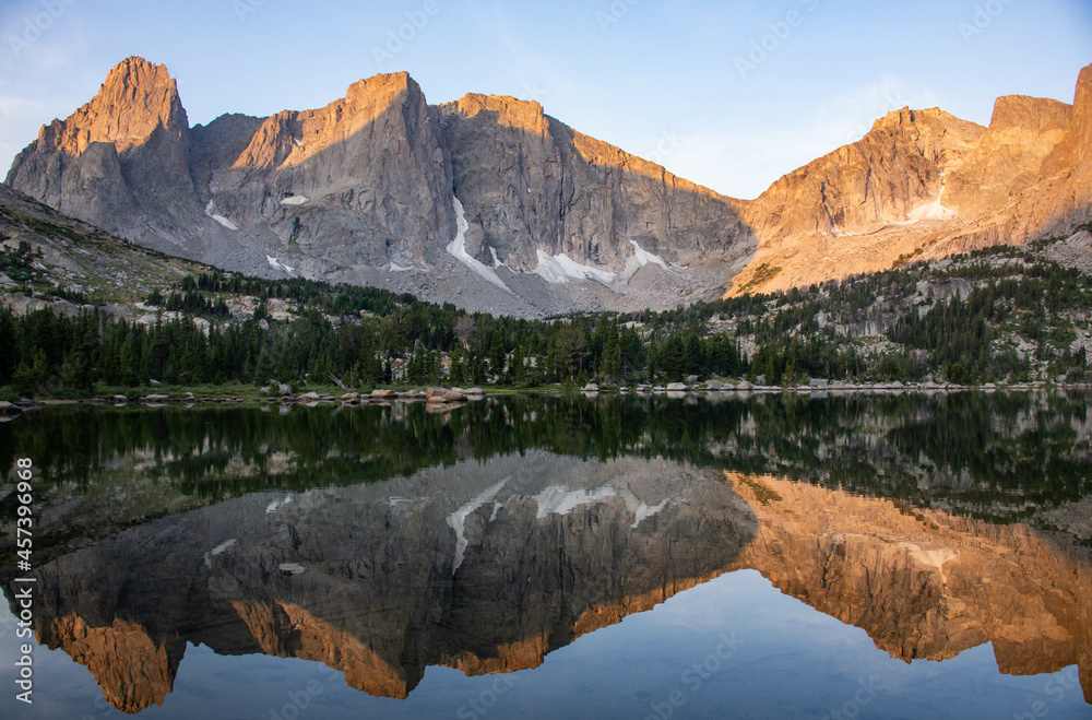 Sunrise at the beautiful Cirque of Towers, seen from Lonesome Lake, Wind River Range, Wyoming, USA