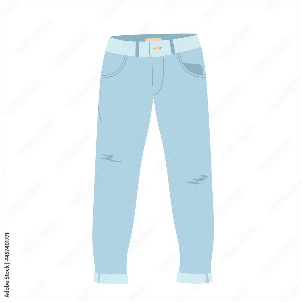Illustration Denim Jeans Pants. Front View. Jeans vector icon. Cartoon isolated on white background jeans. Vector flat Illustration Denim Jeans Pants. Front View. Jeans vector icon. Cartoon isolated on white background jeans. Vector flat