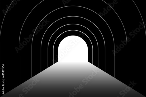 Light at the end of the tunnel background. Vector illustration