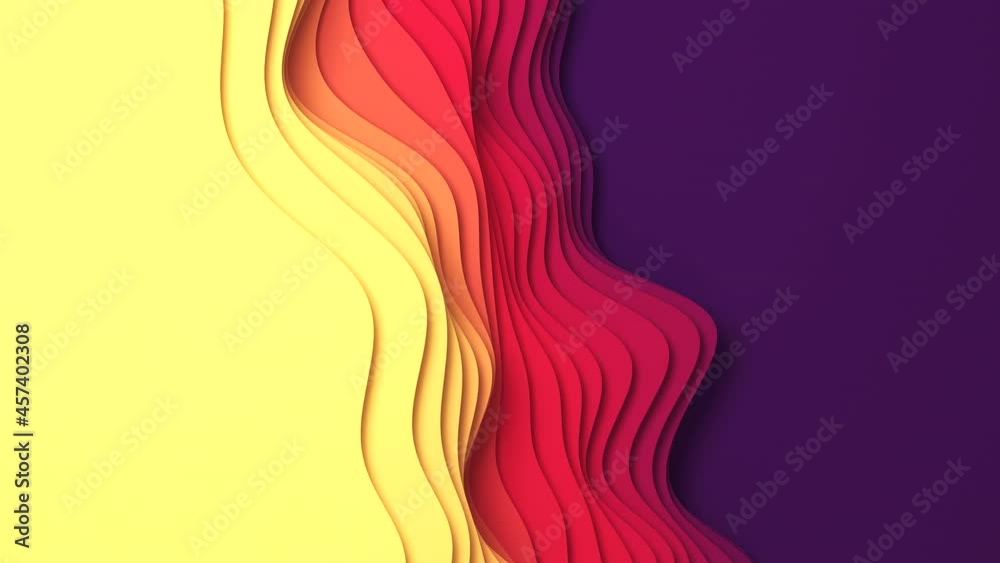 Yellow to violet paper cut abstract animation background loop. 3D paper craft seamless waves. Yellow to violet paper cut abstract animation background loop. 3D paper craft seamless waves.