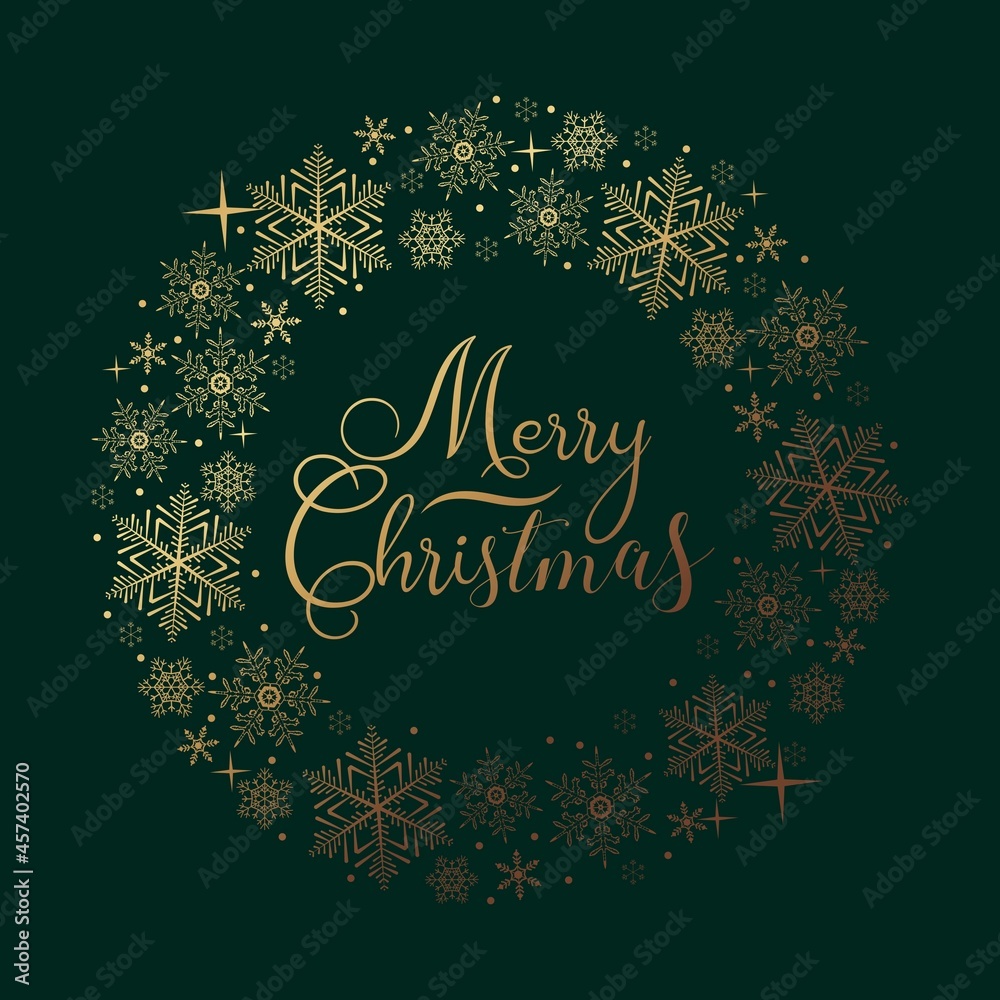 Merry Christmas and Happy New Year elegant greeting card with golden snowflakes, Christmas luxury design for invitation,banner,poster,web, background, wallpaper, mobile. Linear holiday design