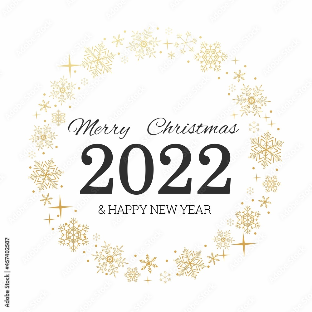 Happy New Year and Merry Christmas. Xmas holiday poster with golden snowflakes wreath. Festive luxury holiday vector illustration for website, wallpaper, greeting card, flyer,invitation. Happy New Year and Merry Christmas. Xmas holiday poster with golden snowflakes wreath. Festive luxury holiday vector illustration for website, wallpaper, greeting card, flyer,invitation.