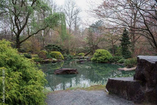 Japanese garden blooming in springtime at Gibbs Garden in Georgia