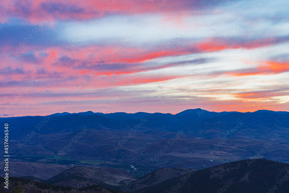Dramatic sunrise over Methow Valley hills in Washington Dramatic sunrise over Methow Valley hills in Washington