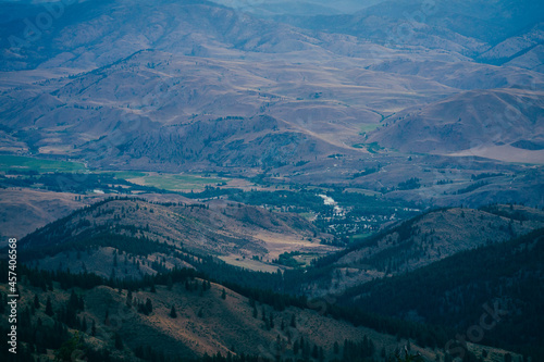 Tiny rural town in between the hills in Methow valley, Washington photo