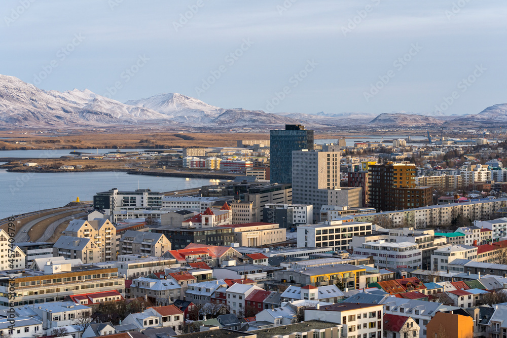 View over Reykjavik at winter.