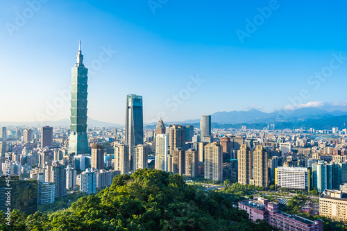 Beautiful landscape and cityscape of taipei 101 building and arc