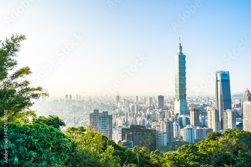 Beautiful landscape and cityscape of taipei 101 building and arc photo