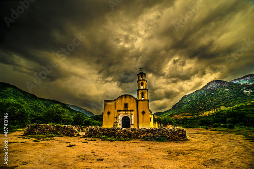 Sierreño landscape the lost cathedral in the mountains of Mexico ancient construction of tarahuamara tradition photo