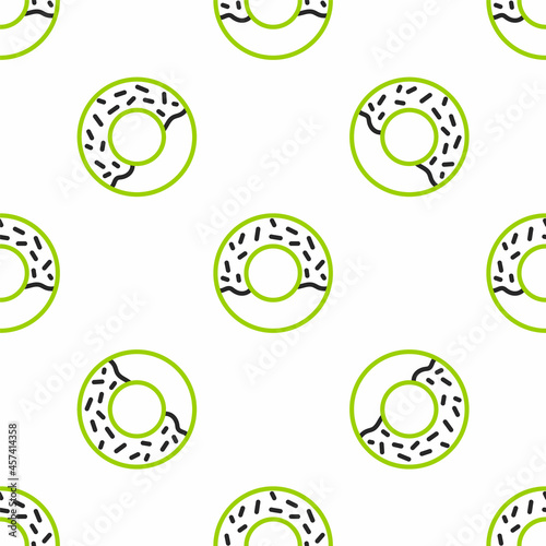 Line Donut with sweet glaze icon isolated seamless pattern on white background. Vector