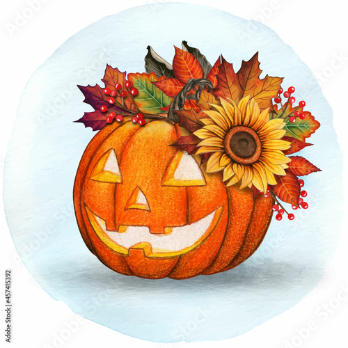 halloween pumpkin with leaves