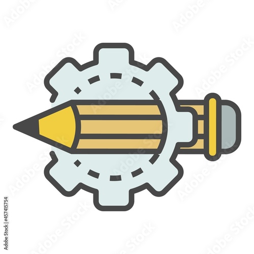 Cog wheel pencil icon. Outline cog wheel pencil vector icon color flat isolated on white