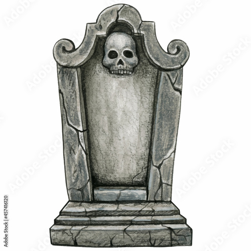 Watercolor hand drawn gothic halloween gravestone