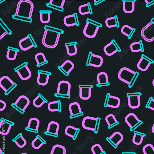 Line Bicycle lock U shaped industrial icon isolated seamless pattern on black background. Vector