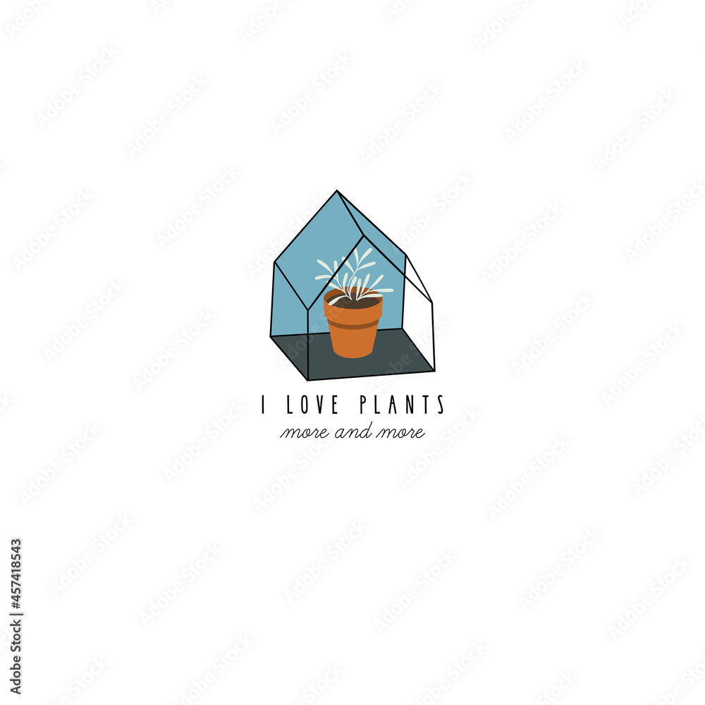 Illustration of a flower pot in a cute tiny house. Nice house logo. Growing, farming, nature concept. Emblem for a flower shop, eco farm and more. Illustration of a flower pot in a cute tiny house. Nice house logo. Growing, farming, nature concept. Emblem for a flower shop, eco farm and more.