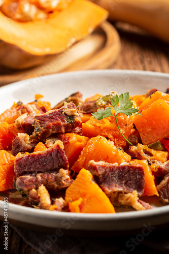 Dried meat with pumpkin. Tipical brazilian dish. photo