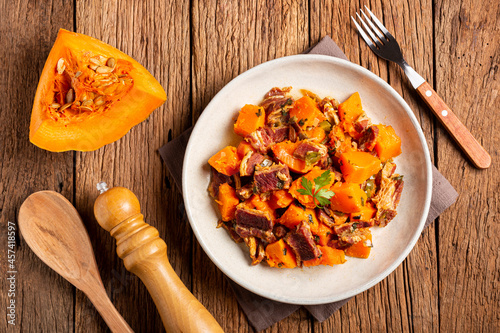 Dried meat with pumpkin. Tipical brazilian dish. photo