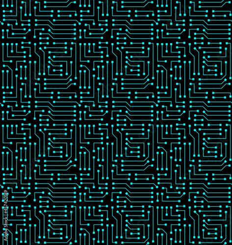 Technology background with micro circuit board. Seamless high tech pattern. IT texture. Stock vector illustration.