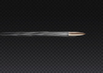 Realistic flying bullet in motion, smoke traces.