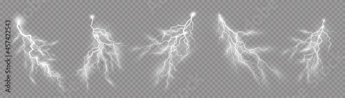 Set of zippers, thunderstorm and effect lightning. photo