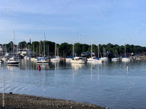 The boats floating on the sea in Mamaroneck bay photo