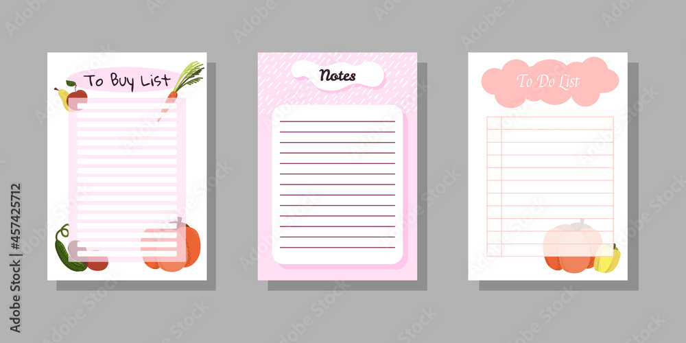 Set of to do and to buy lists with illustrations of vegitables. Template for agenda, schedule, planners, checklists, notebooks, cards. Set of to do and to buy lists with illustrations of vegitables. Template for agenda, schedule, planners, checklists, notebooks, cards.