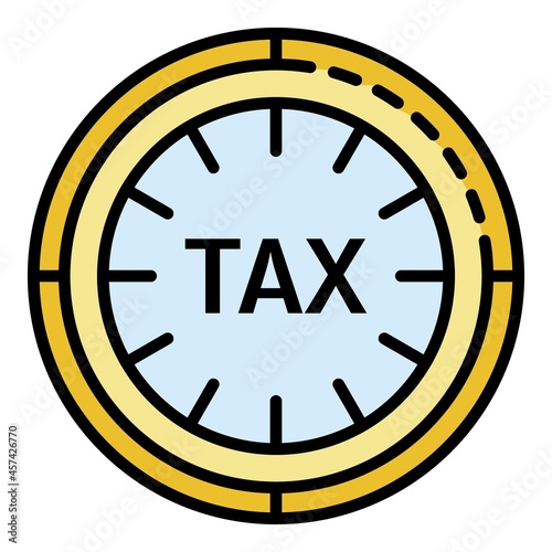 Tax clock icon. Outline tax clock vector icon color flat isolated on white