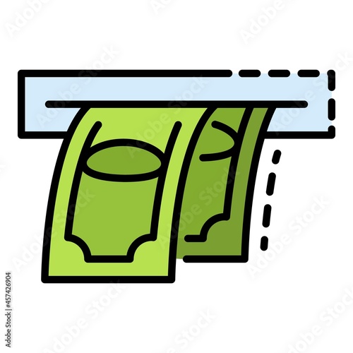 Money from atm icon. Outline money from atm vector icon color flat isolated on white