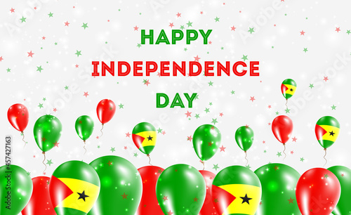 Sao Tome and Principe Independence Day Patriotic Design. Balloons in Sao Tomean National Colors. Happy Independence Day Vector Greeting Card.