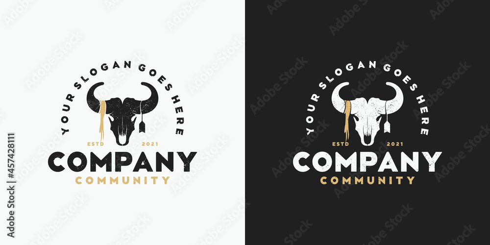 vintage goat head logo, logo for community, hunter, ranch and farm and other