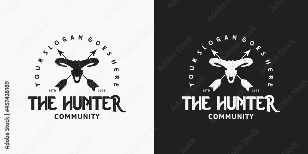 vintage goat head logo, logo for community, hunter, ranch and farm and other