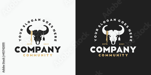 vintage goat head logo, logo for community, hunter, ranch and farm and other