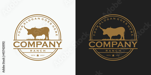 vintage longhorn logo, logo for ranch and farm reference