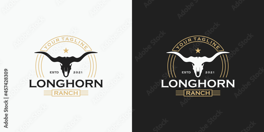 vintage longhorn logo, logo for ranch and farm reference - obrazy, fototapety, plakaty 