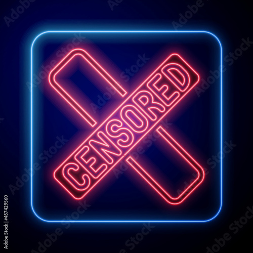 Glowing neon Censored stamp icon isolated on black background. Vector