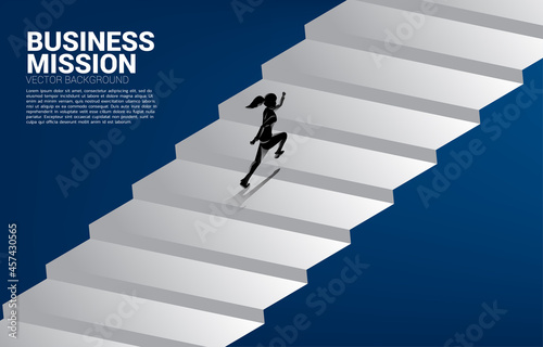 Silhouette of businesswoman running up stair. Concept of people ready to up level of career and business.