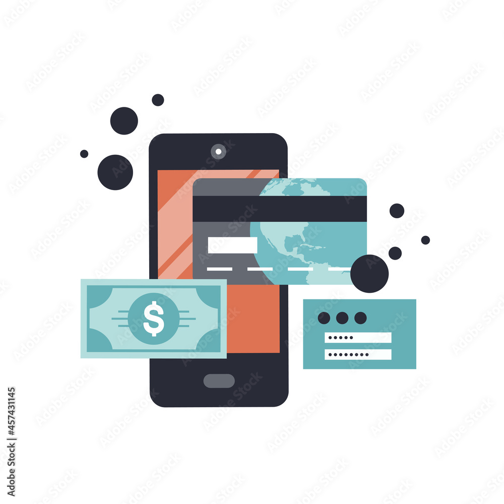 On line shopping and payment Methods. Mobile payments. Pay per click and online order. Flat vector illustration On line shopping and payment Methods. Mobile payments. Pay per click and online order. Flat vector illustration