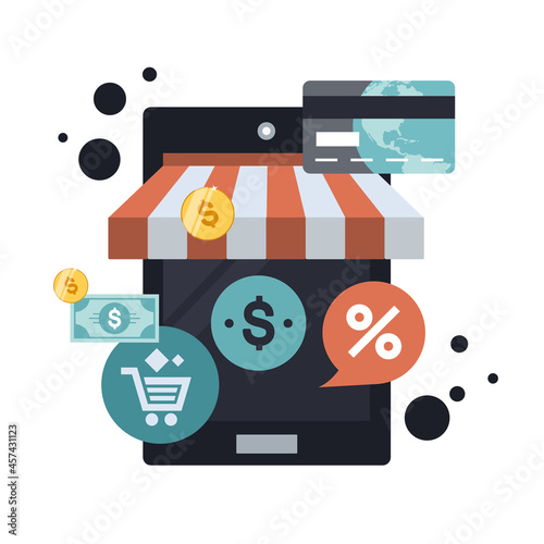 On line shopping and payment Methods. Mobile payments. Pay per click and online order. Flat vector illustration
