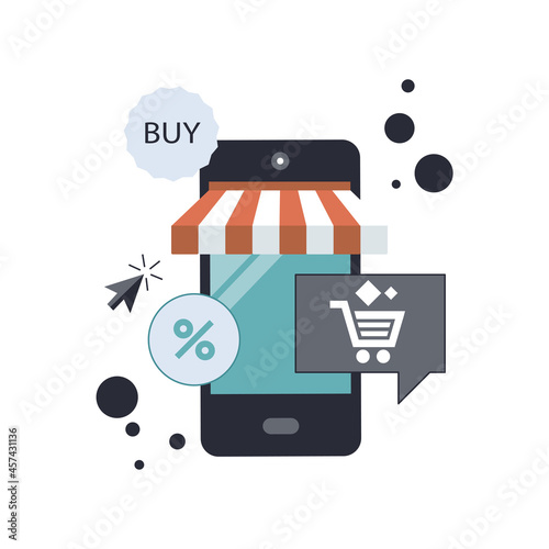 On line shopping and payment Methods. Mobile payments. Pay per click and online order. Flat vector illustration