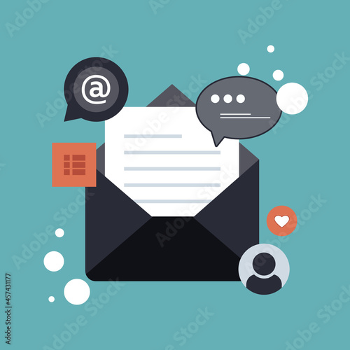 Flat design concept of regularly distributed news publication via e-mail with some topics of interest to its subscribers. Flat vector illustration. Newsletter concept