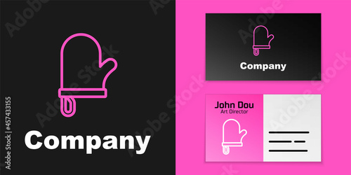 Pink line Oven glove icon isolated on black background. Kitchen potholder sign. Cooking glove. Logo design template element. Vector