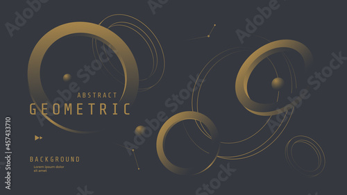 Black and gold background with 3d golden geometric circles. Luxury abstract compositions for poster, banner, flyer. Vector illustration