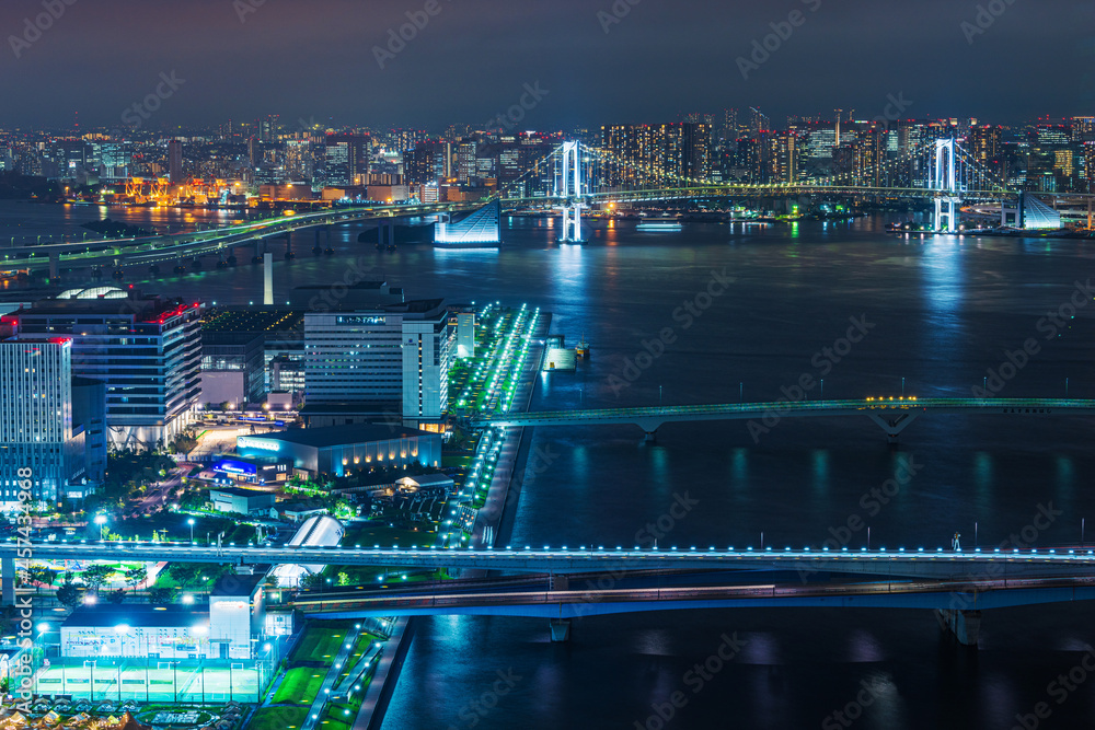 Fototapeta premium 豊洲から見たレインボーブリッジ Night view of Tokyo, Japan.