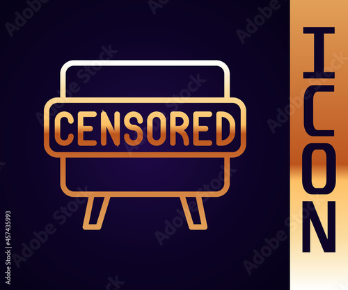 Gold line Censored stamp icon isolated on black background. Vector