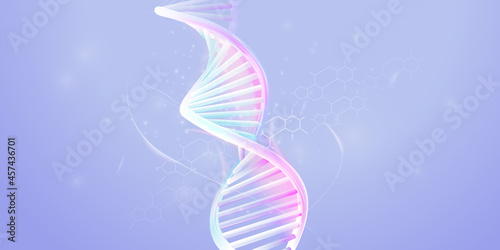 DNA double helix model on a pale violet background.