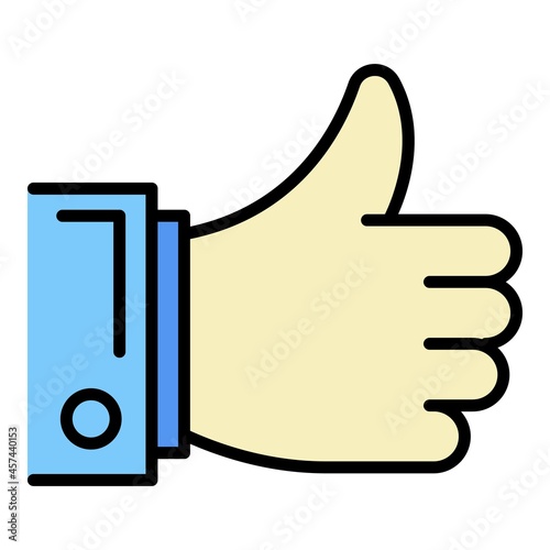 Thumb up icon. Outline thumb up vector icon color flat isolated on white