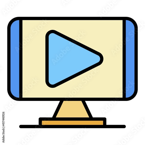 Play video monitor icon. Outline play video monitor vector icon color flat isolated on white