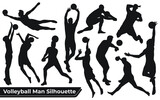 Collection of Volleyball Player Man silhouettes in different poses