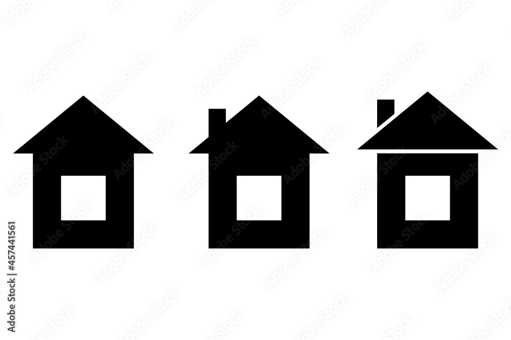 Buildings on white background. Home icon. House icon set. Icon design element. Vector illustration. Stock image.