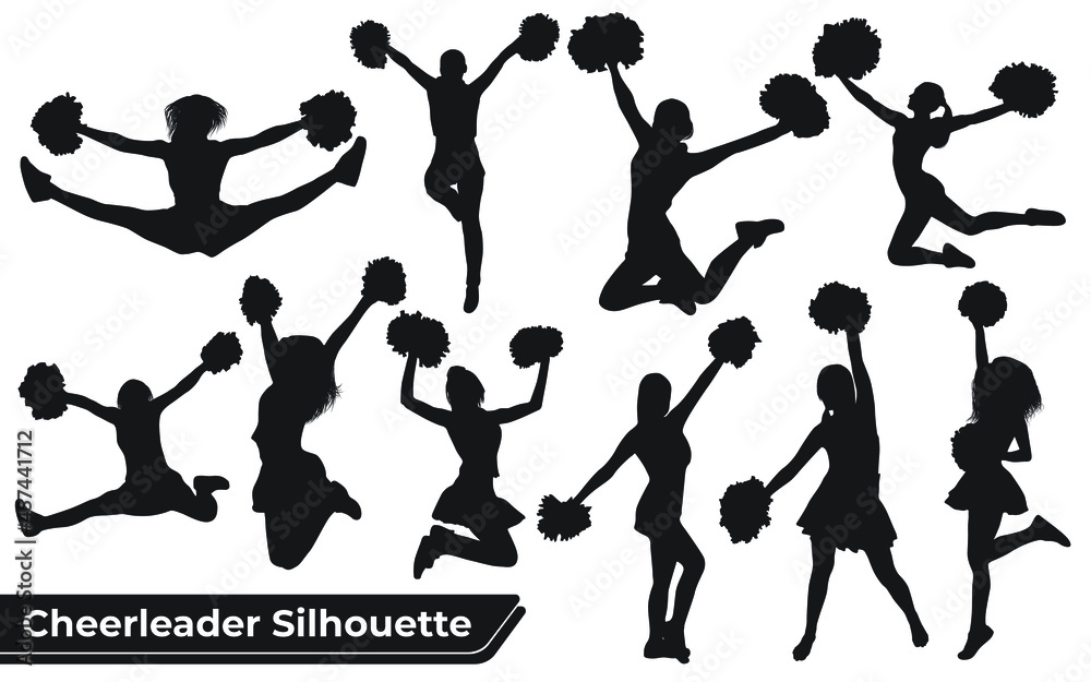 Collection of Cheerleader Silhouette in different positions เวกเตอร์